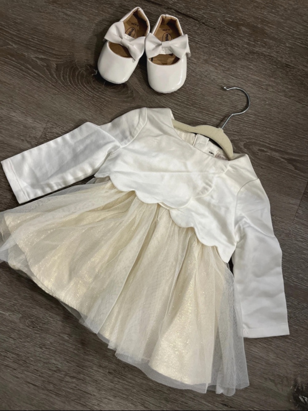 Catherine Malandrino White and Cream Tulle Dress with Matching Shoes